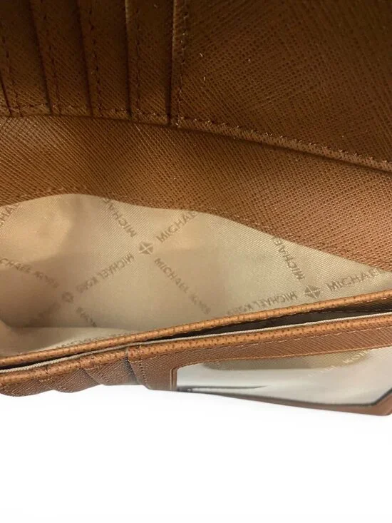 Michael Kors Travel Wallet Brown MK Signature PVC Zip Snap Clutch - Picture 10 of 11